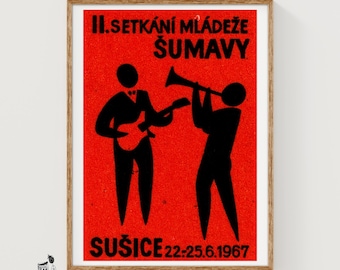 Musicians Matchbox Art Print, Czech Vintage Modernist (Music Room Decor)