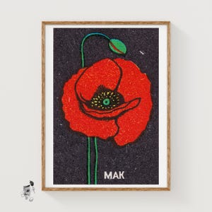 Red Poppy - Matchbox Print - Aesthetic Wall Art - Vintage Eastern Europe Art - Matchbox Wall Poster - Vintage Poster Print