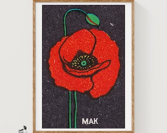 Red Poppy - Matchbox Print - Aesthetic Wall Art - Vintage Eastern Europe Art - Matchbox Wall Poster - Vintage Poster Print
