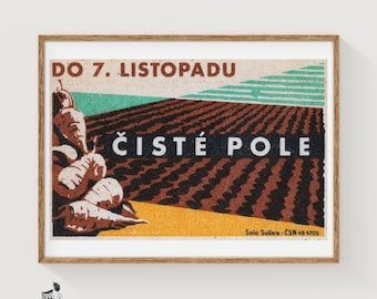 Harvested Turnips Field - Matchbox Print - Czech Wall Art - Vintage Czech Art - Matchbox Wall Poster - Vintage Poster Print