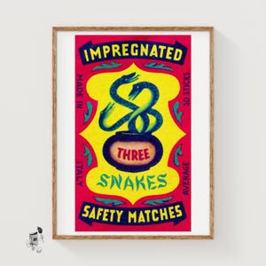 Three Snakes - Matchbox Print - Aesthetic Wall Art - Vintage India Art - Matchbox Wall Poster - Vintage Poster Print