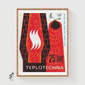 Factory Chimney - Matchbox Print - Aesthetic Wall Art - Vintage Eastern Europe Art - Matchbox Wall Poster - Vintage Poster Print