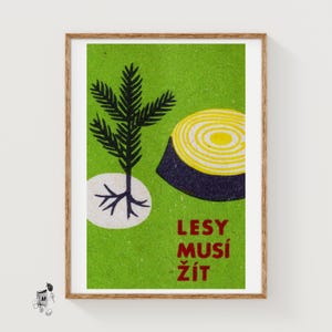 Trees Must Live - Matchbox Print - Czech Wall Art - Vintage Czech Art - Matchbox Wall Poster - Vintage Poster Print