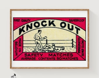 Knock Out Boxing - Matchbox Print - Aesthetic Wall Art - Vintage Swedish Art - Matchbox Wall Poster - Vintage Poster Print