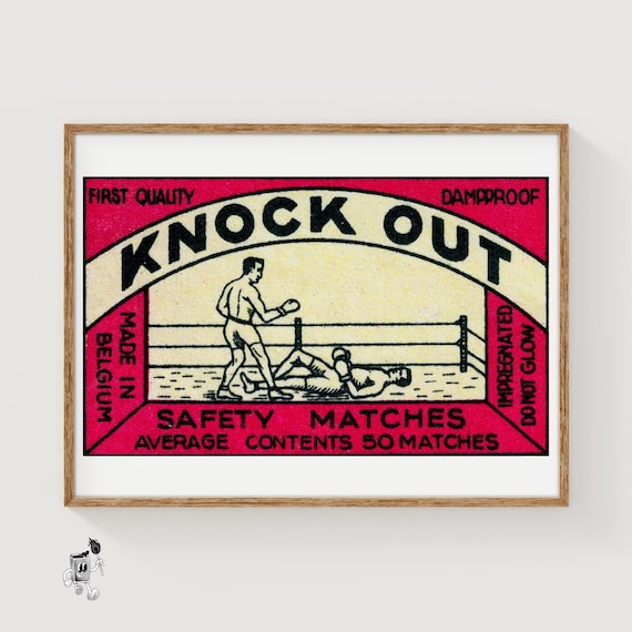 Knock Out Boxing - Matchbox Print - Aesthetic Wall Art - Vintage