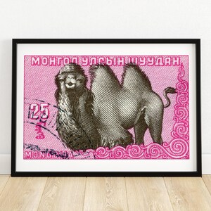 Mongolisches Kamel - Briefmarke Druck - Ästhetische Wandkunst - Briefmarke Wand Poster - Vintage Poster Druck