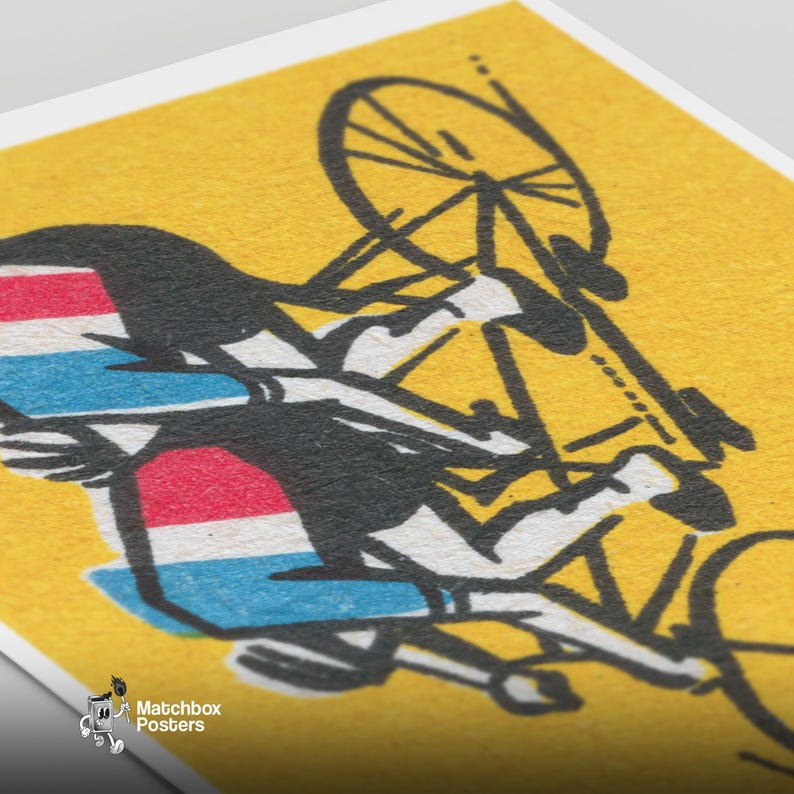 Tandem Cyclists Matchbox Art Print, Czechoslovakian Vintage Modernist ...