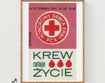 Bloddonation - Tändsticksasktryck - Estetisk väggkonst - Vintage Östeuropeisk konst - Tändsticksaskväggposter - Vintage affischtryck