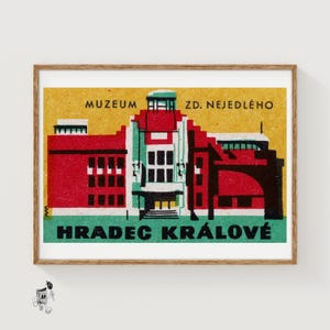 Red and Green Building Facade - Vintage Czech Matchbox Label Print