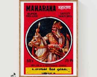Indian Maharaja Matchbox Art Print, Vintage Folk Art (Nostalgic Decor)