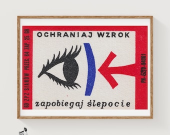 Eye with Arrow Matchbox Art Print, Polish Vintage Constructivist (Propaganda Decor)