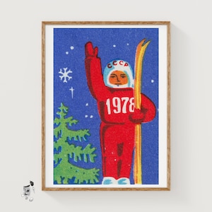 Kosmonaut - Streichholzschachtel Druck - Ästhetische Wandkunst - Vintage Osteuropa Kunst - Streichholzschachtel Wandposter - Vintage Poster Druck