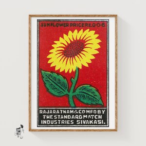 Sunflower - Matchbox Print - India Wall Art - Vintage India Art - Matchbox Wall Poster - Vintage Poster Print