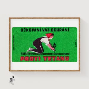Tuinieren vrouw - luciferafdruk - Tsjechische muurkunst - vintage Tsjechische kunst - muurposter luciferdoosje - vintage posterafdruk