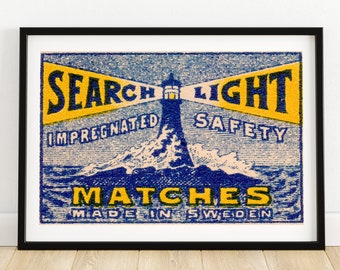Search Light - Matchbox Print A4 Size - Sweden Wall Art - Vintage Sweden Art - Matchbox Wall Poster - Vintage Poster Print