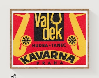 Music and Dance Cafe: Vintage Czech Matchbox Label Wall Art Print