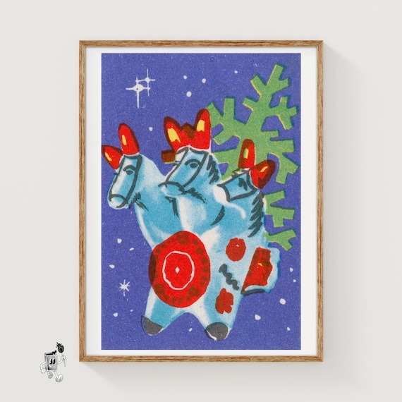 クリスマスの馬 - マッチ箱プリント - 美しい壁アート - ヴィンテージ 