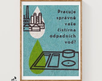 Waterzuiveringsinstallatie Matchbox Art Print, Tsjechoslowaakse vintage modernist (industrieel decor)