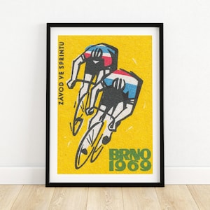 Bahnrad-WM Brünn 1969 - Streichholzschachtel Druck - Tschechische Wandkunst - Vintage Tschechische Kunst - Vintage Poster Druck