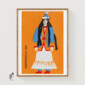 Kyrg Woman - Matchbox Print - Aesthetic Wall Art - Vintage Eastern Europe Art - Matchbox Wall Poster - Vintage Poster Print