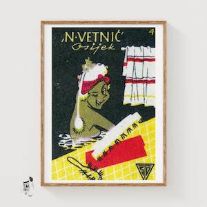 Woman Showering - Matchbox Print - Aesthetic Wall Art - Vintage Eastern Europe Art - Matchbox Wall Poster - Vintage Poster Print