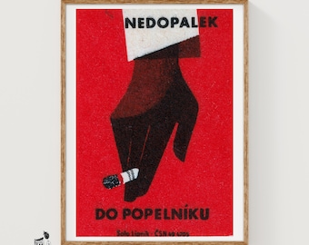 Cigarette Butt to the Ashtray - Matchbox Print - Czech Wall Art - Vintage Czech Art - Matchbox Wall Poster - Vintage Poster Print