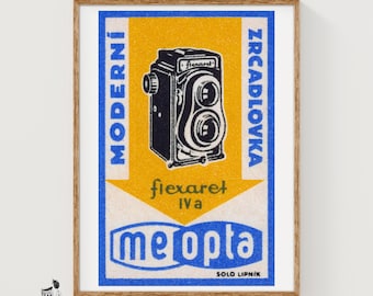 Vintage Camera - Matchbox Print - Czech Wall Art - Vintage Czech Art - Matchbox Wall Poster - Vintage Poster Print
