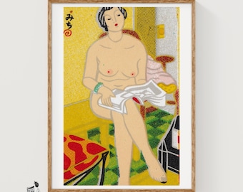 Naakte vrouw Matchbox Art Print, Sloveense vintage volkskunst (badkamerdecoratie)