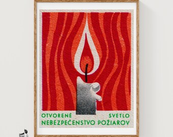 Flame Matchbox Art Print, Czech Vintage Modernist (Industrial Decor)