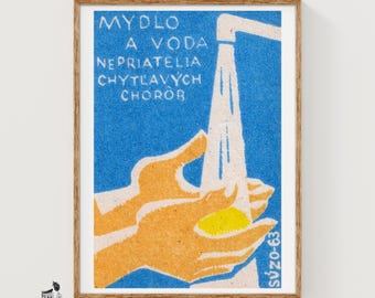 Wash Your Hands - Matchbox Print - Czech Wall Art - Vintage Czech Art - Matchbox Wall Poster - Vintage Poster Print
