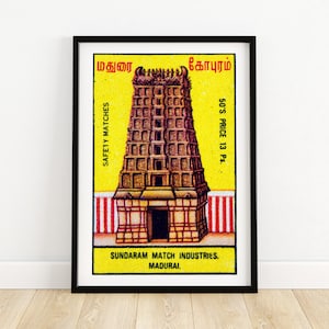 Indian Temple - Matchbox Print - Aesthetic Wall Art - Vintage India Art - Matchbox Wall Poster - Vintage Poster Print