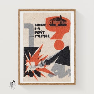 Var var hans huvud? - Matchbox-tryck - Estetisk väggkonst - Vintage Östeuropeisk konst - Matchbox-väggposter - Vintage affischtryck
