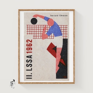 Volleyball Player Jumping - Matchbox Print - Czech Wall Art - Vintage Czech Art - Matchbox Wall Poster - Vintage Poster Print