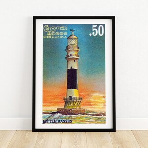 Faro - Arte vintage de Sri Lanka - Impresión de sellos postales - Arte mural estético - Póster de sellos postales - Arte africano vintage