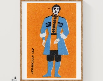 Armeense man - luciferafdruk - esthetische muurkunst - vintage Oost-Europa kunst - luciferdoosje muurposter - vintage posterafdruk