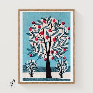 Red Apple Tree - Matchbox Print - Aesthetic Wall Art - Vintage Eastern Europe Art - Matchbox Wall Poster - Vintage Poster Print