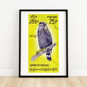 Halcón Negro - Arte Birmano Vintage - Impresión de Sello Postal - Arte Mural Estético - Póster de Sello Postal - Arte Africano Vintage