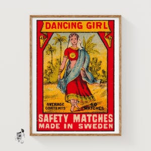 Dancing Girl - Matchbox Print - Sweden Wall Art - Vintage Sweden Art - Matchbox Wall Poster - Vintage Poster Print