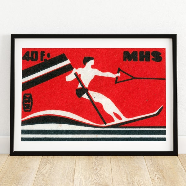 Water Ski - Matchbox Print - Aesthetic Wall Art - Vintage Eastern Europe Art - Matchbox Wall Poster - Vintage Poster Print