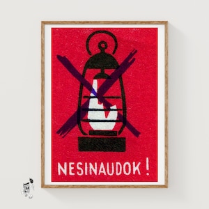Broken Lantern Danger! - Matchbox Print - Czech Wall Art - Vintage Czech Art - Matchbox Wall Poster - Vintage Poster Print