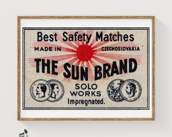 The Sun Brand - Matchbox Print - Czech Wall Art - Vintage Czech Art - Matchbox Wall Poster - Vintage Poster Print