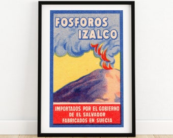 Fosforos Izalco Volcano - Matchbox Print A4 Size - Spanish Wall Art - Vintage Spanish Art - Matchbox Wall Poster - Vintage Poster Print