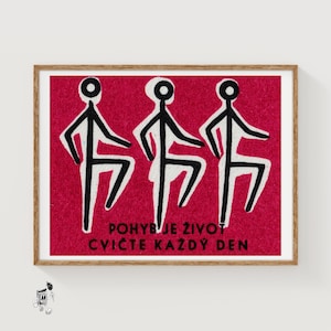 Trainiere jeden Tag! - Streichholzschachtel Druck - Tschechische Streichholzschachtel Wandkunst - Vintage Tschechische Kunst - Streichholzschachtel Wandposter - Vintage Poster Druck