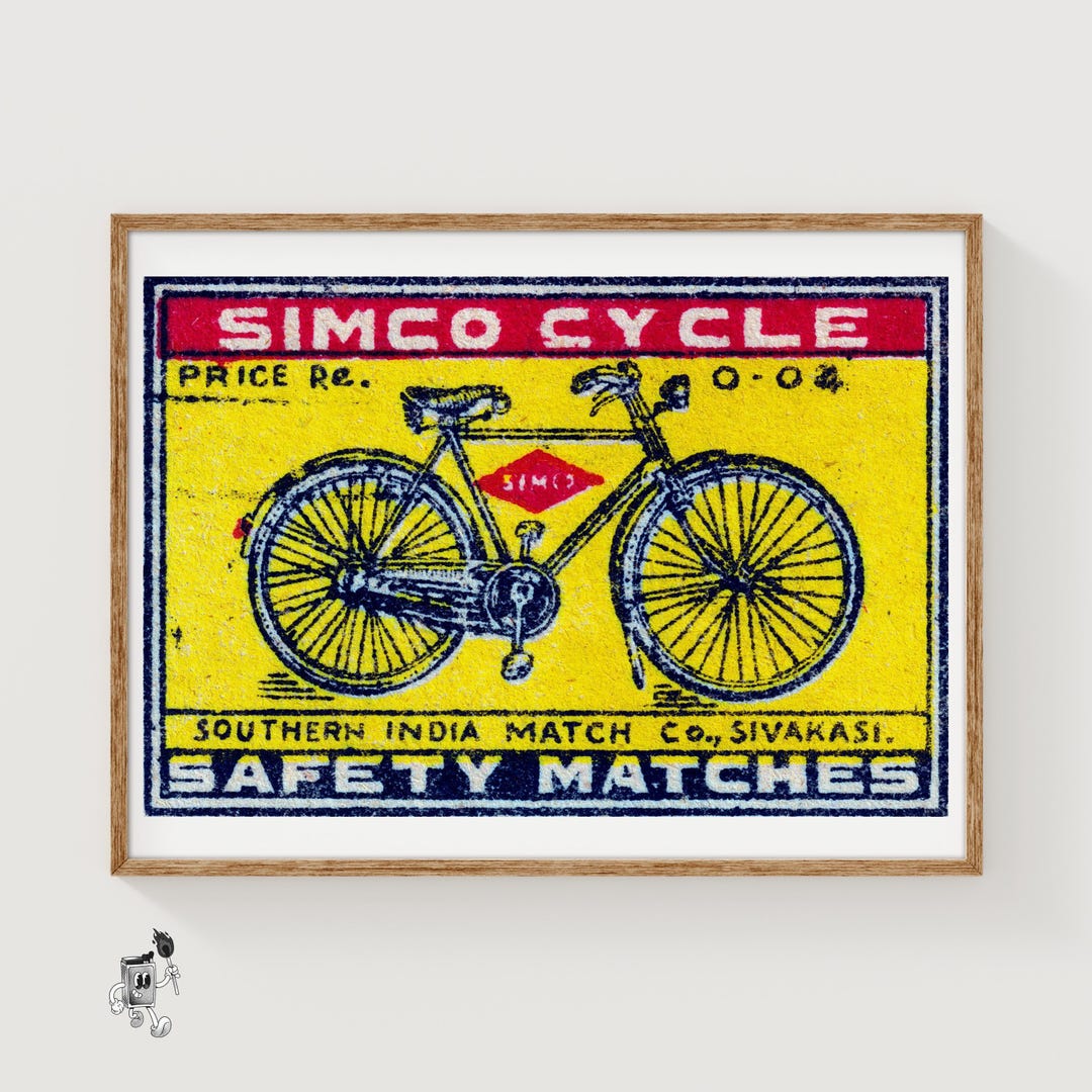 Bicycle Matchbox Art Print, Czechoslovakian Vintage Folk Art (nostalgic ...