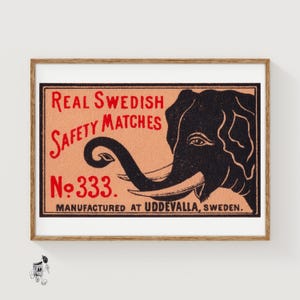 Black Elephant - Vintage Swedish Matchbox Label Print