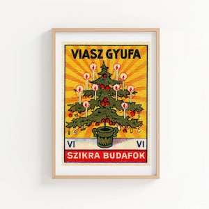 Christmas Tree with Ornaments Vintage Matchbox Label Print, Vintage Printable Wall Art | Digital Download