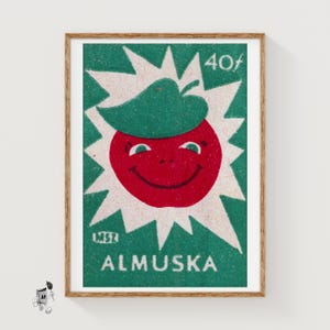 Smiling Red Apple - Matchbox Print - Czech Wall Art - Vintage Czech Art - Matchbox Wall Poster - Vintage Poster Print