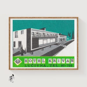 Hotel Krivan - Matchbox Print - Aesthetic Wall Art - Vintage Art - Matchbox Wall Poster - Vintage Poster Print