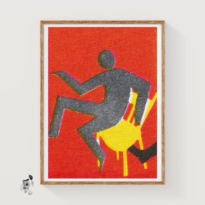 Kicking Chair - Matchbox Print - Aesthetic Wall Art - Vintage Art - Matchbox Wall Poster - Vintage Poster Print image 1