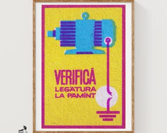 Konsttryck med elmotor, Matchbox, rumänsk vintagemodernist (industriell inredning)